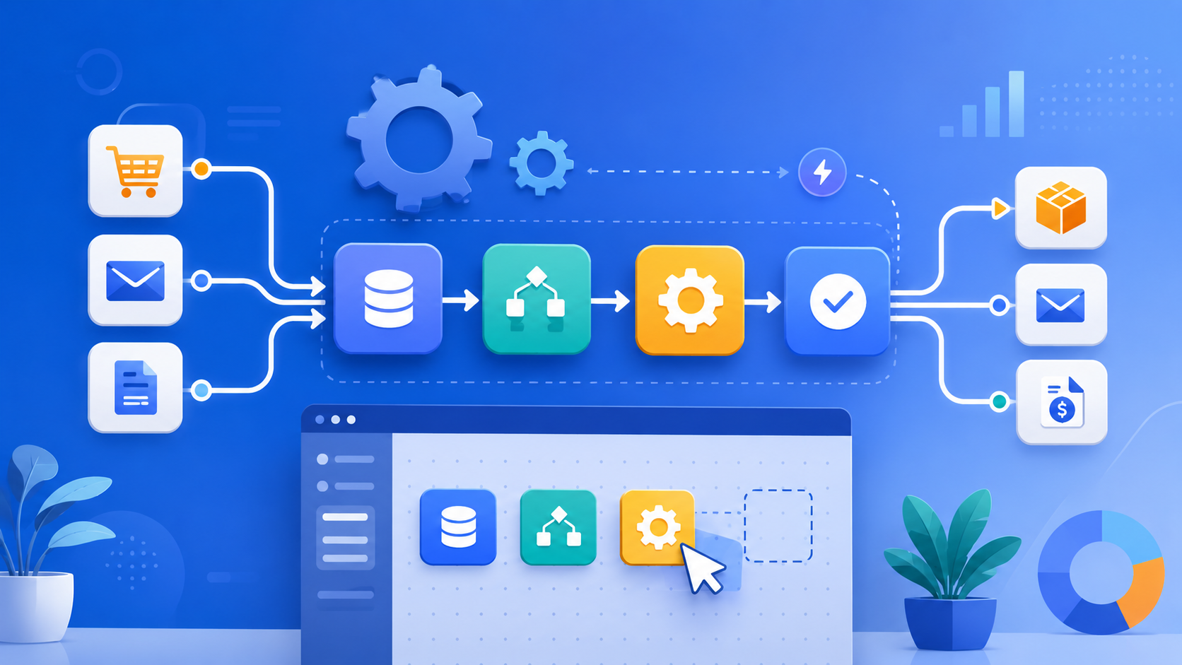Minh họa tự động hóa quy trình không cần code với các khối workflow kết nối