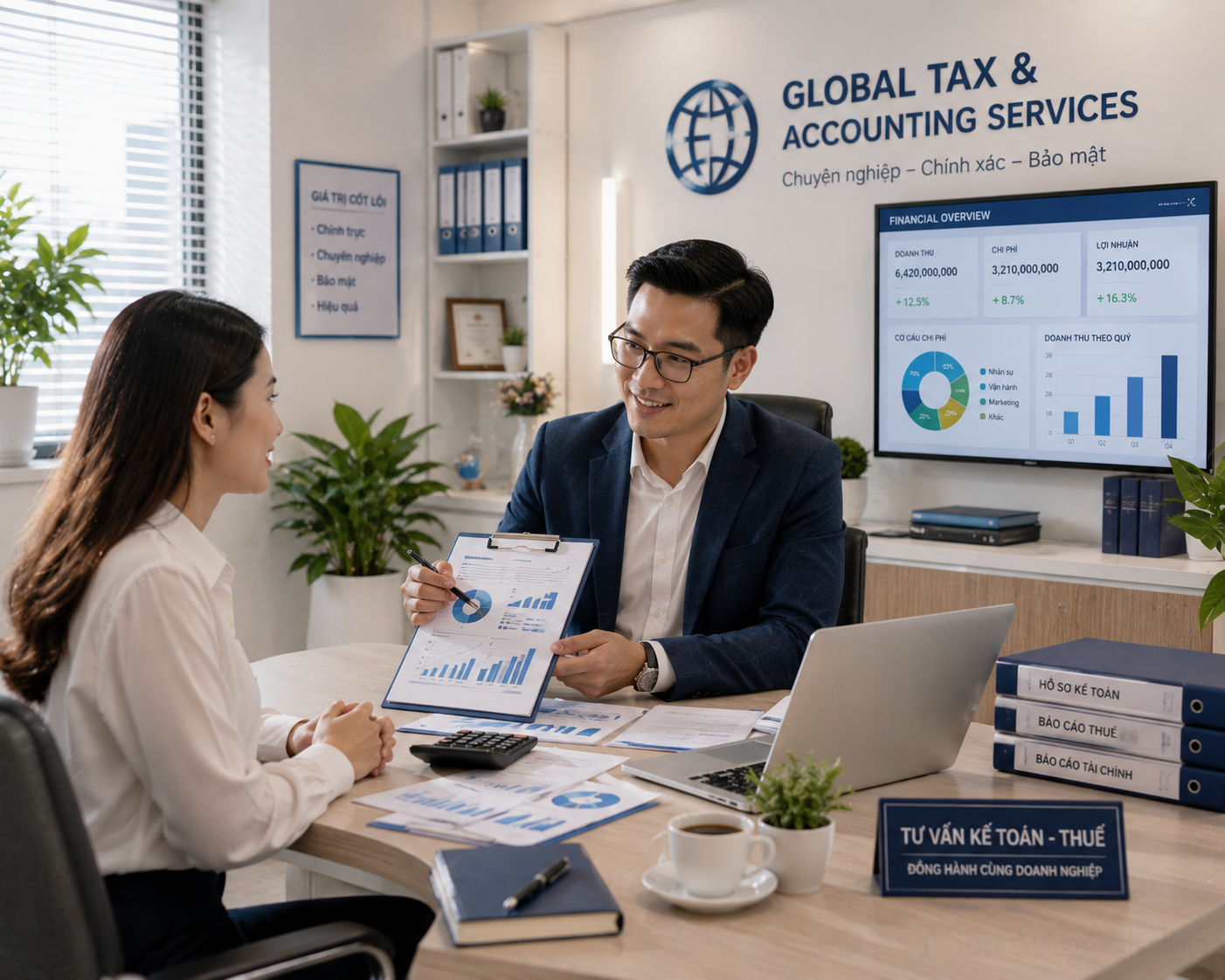 Chuyên gia kế toán chuyên nghiệp làm việc với báo cáo tài chính và phần mềm kế toán cho doanh nghiệp nhỏ